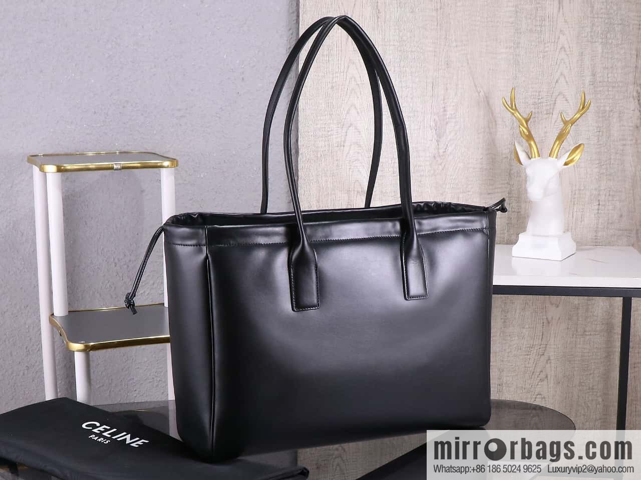 [Premium quality, original leather] CELINE | CABAS TRIOMPHE smooth cow leather (fabric) drawstring bag, new French leather Arc de Triomphe drawstring tote bag, number: 199973DU3.04LU