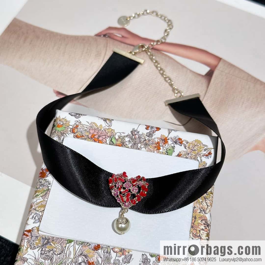 New ☑️ DIOR pearl peach heart love black rope necklace