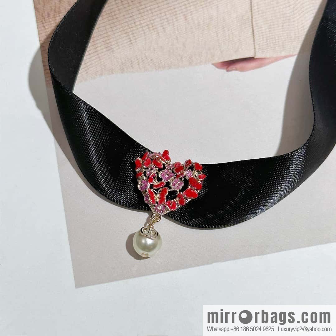New ☑️ DIOR pearl peach heart love black rope necklace