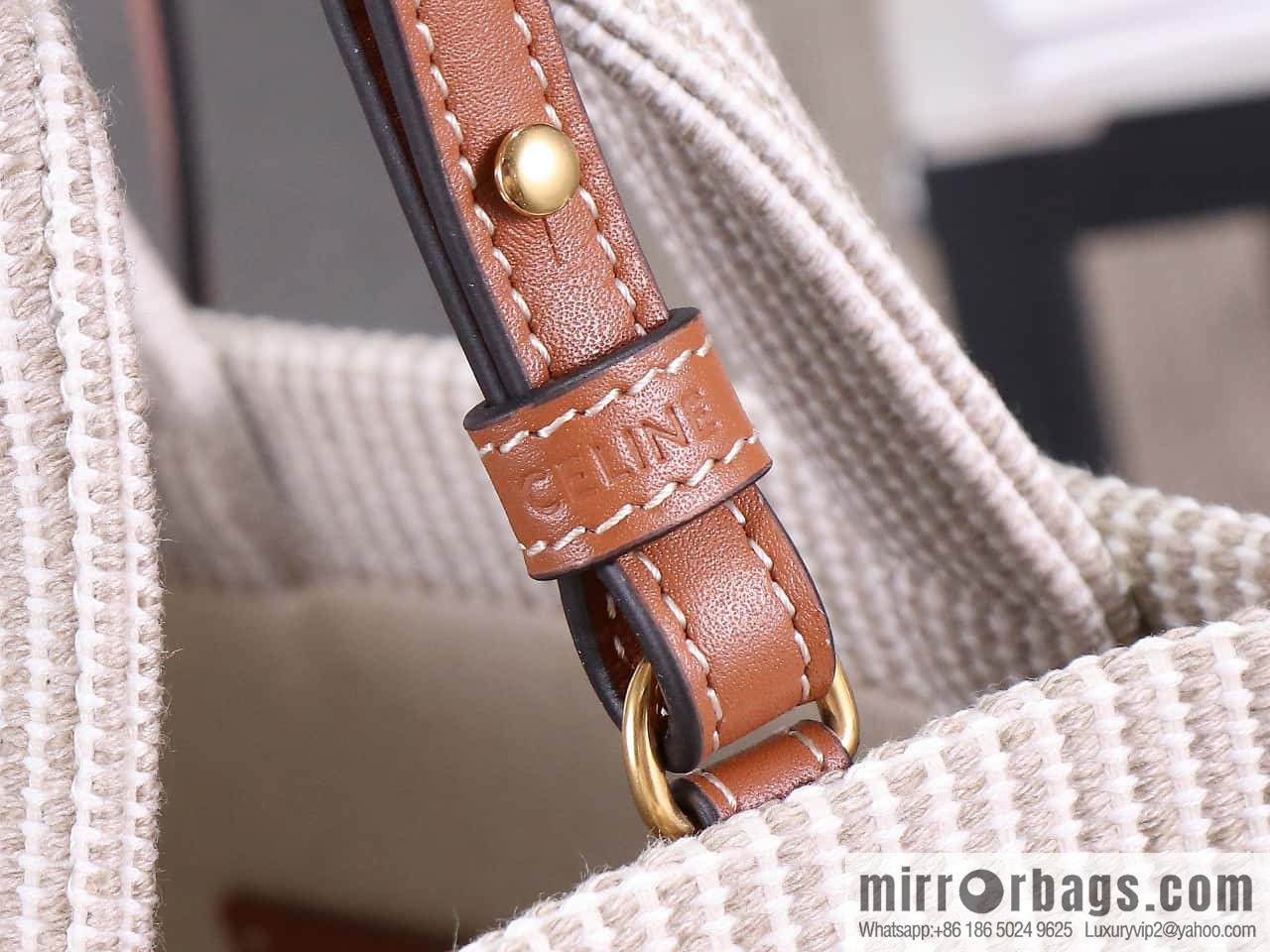 Premium quality, original leather CELIN-E 23s summer | CABAS THAIS small jacquard striped fabric cow leather (fabric) handbag Model: 199162