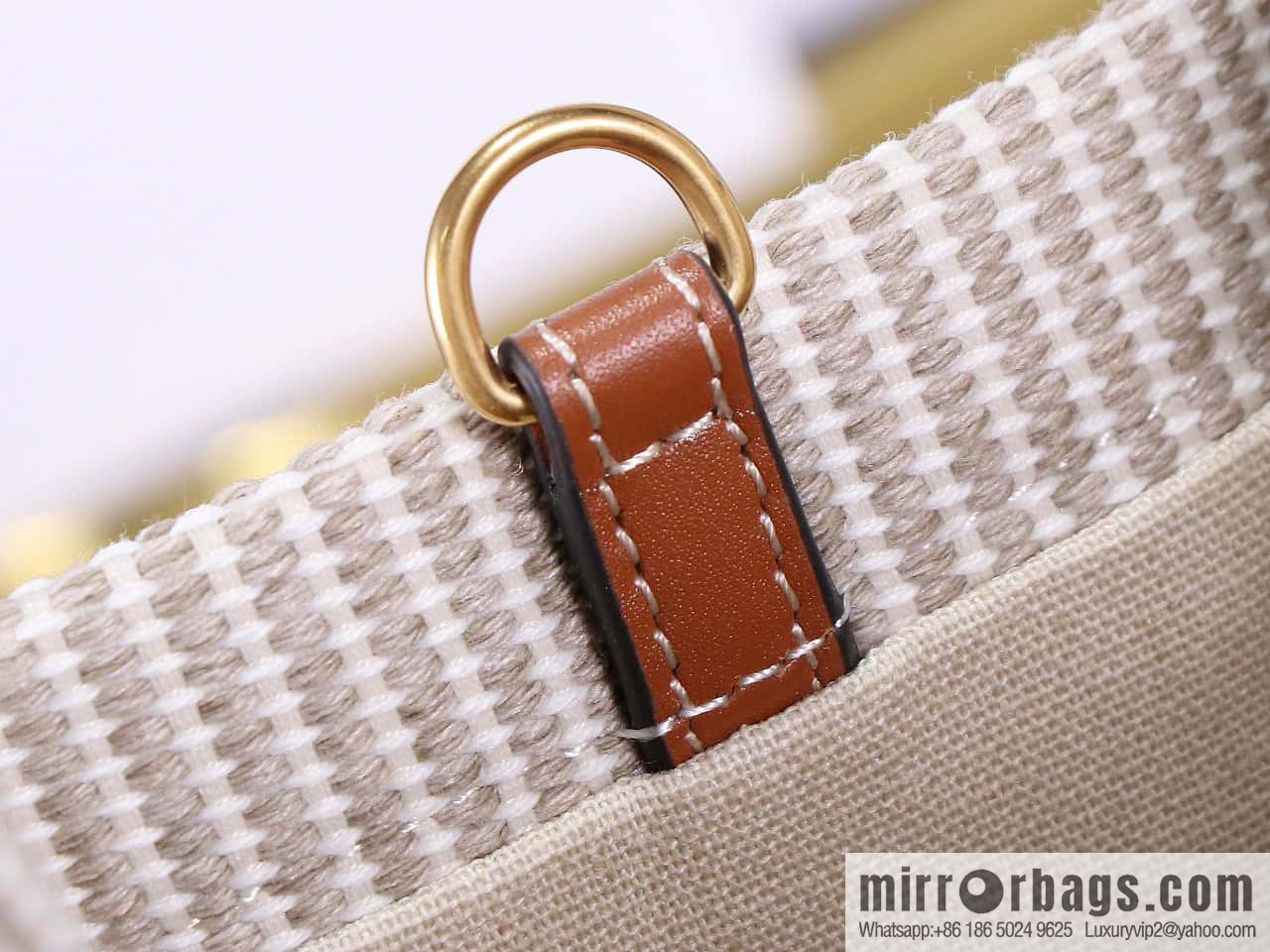 Premium quality, original leather CELIN-E 23s summer | CABAS THAIS small jacquard striped fabric cow leather (fabric) handbag Model: 199162
