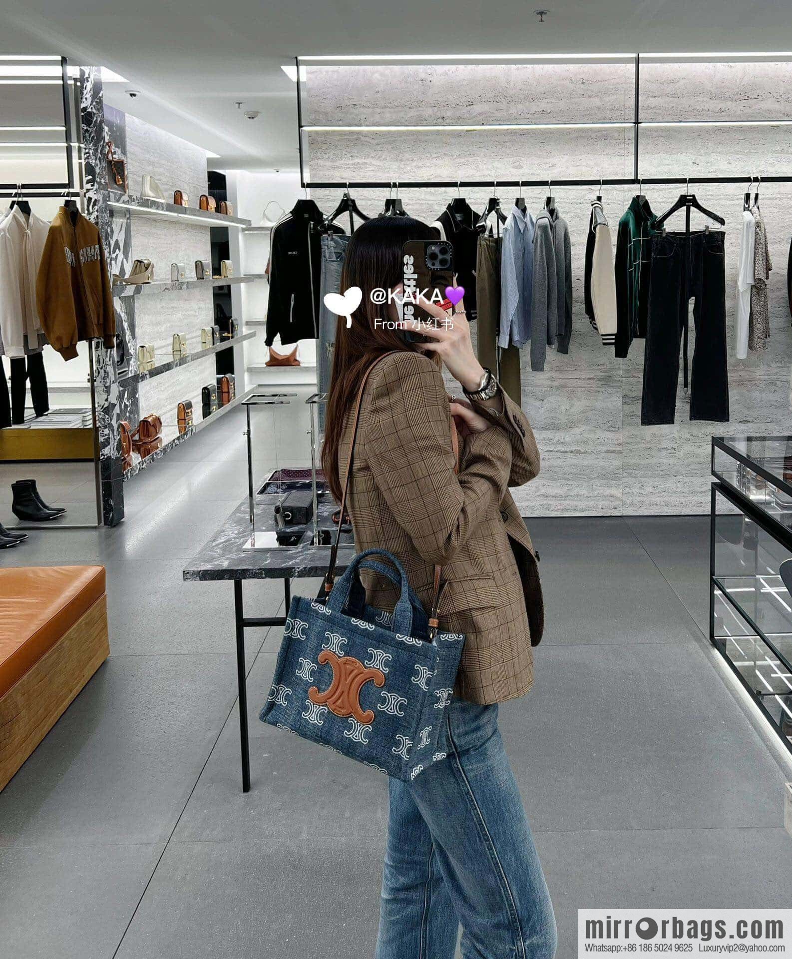 [Premium quality, original leather] CELIN-E 23s summer | CABAS THAIS denim embroidery fabric cow leather (fabric) handbag, model: 199162