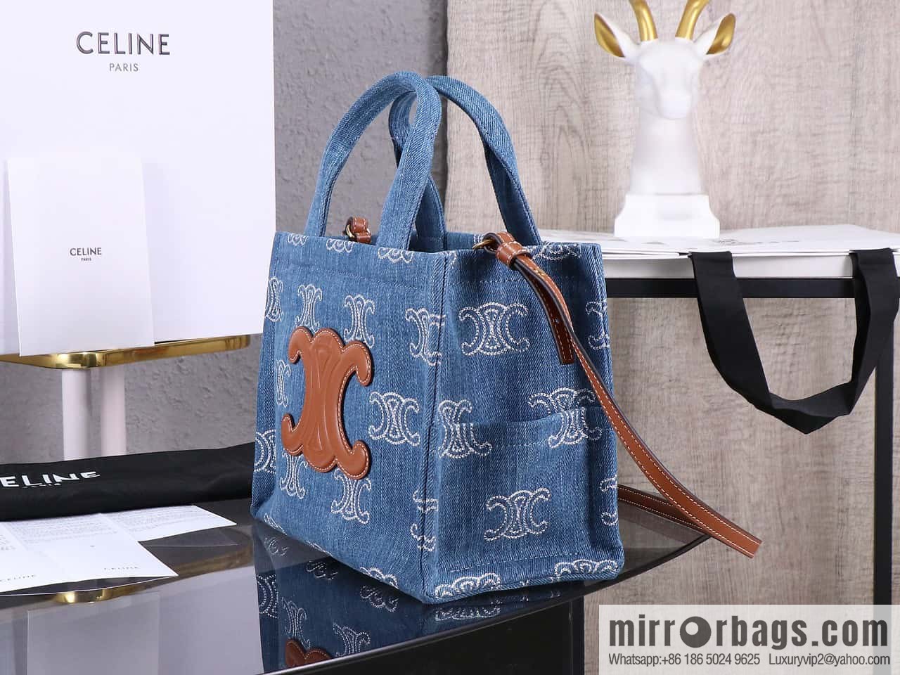 [Premium quality, original leather] CELIN-E 23s summer | CABAS THAIS denim embroidery fabric cow leather (fabric) handbag, model: 199162