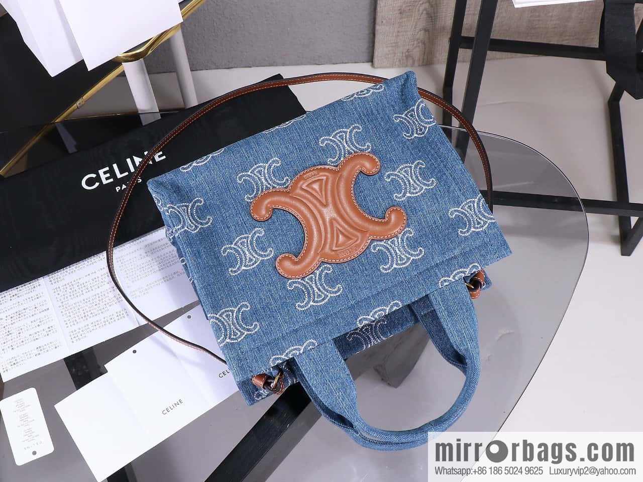 [Premium quality, original leather] CELIN-E 23s summer | CABAS THAIS denim embroidery fabric cow leather (fabric) handbag, model: 199162