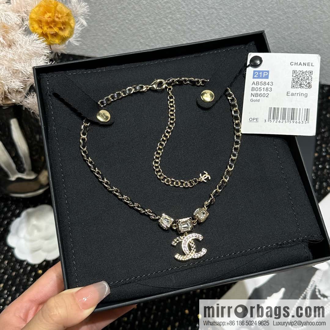 ☀️New ☑️ Chanel Double C Square Diamond Black Leather Rope Necklace
