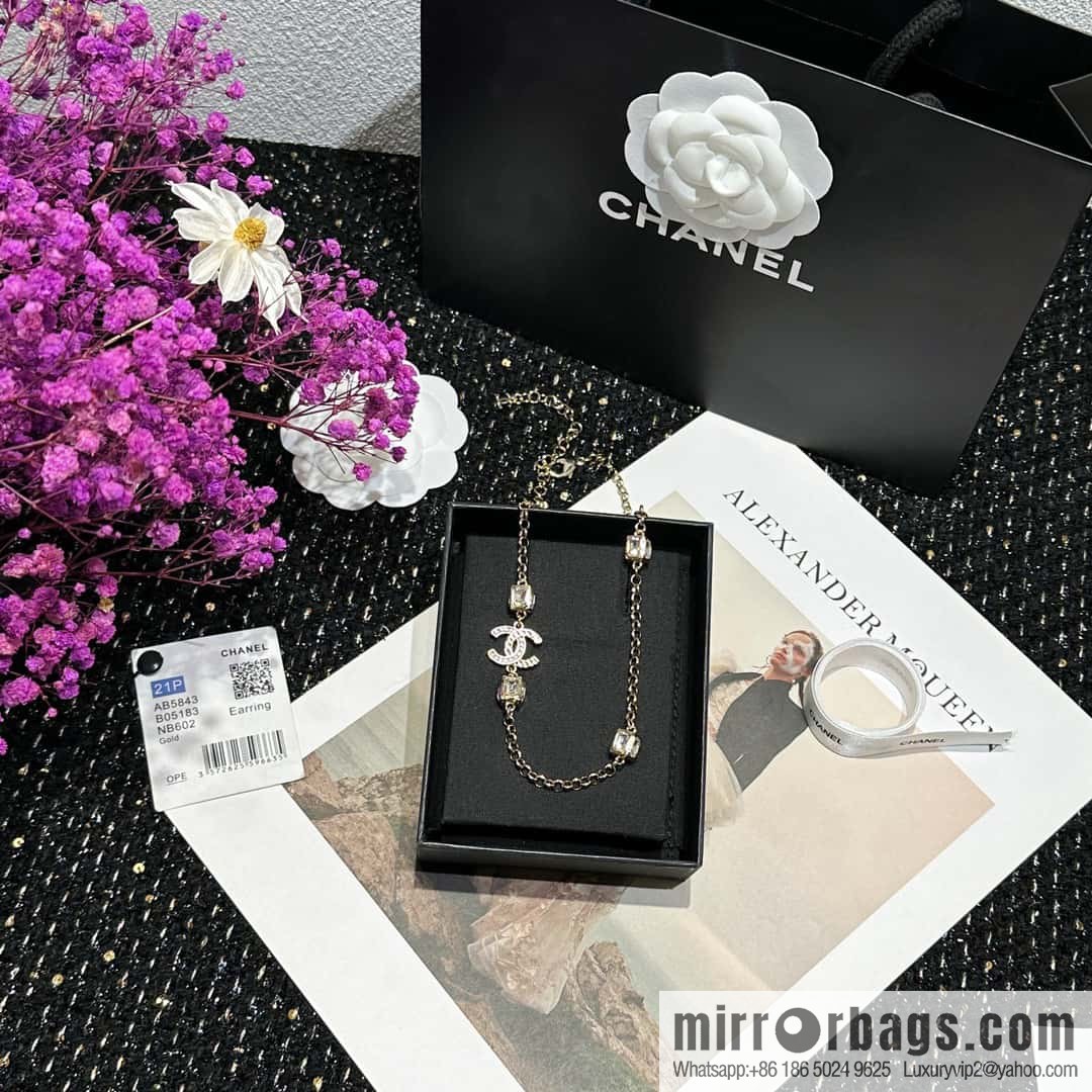 ☀️New ☑️ Chanel Double C Square Diamond Necklace