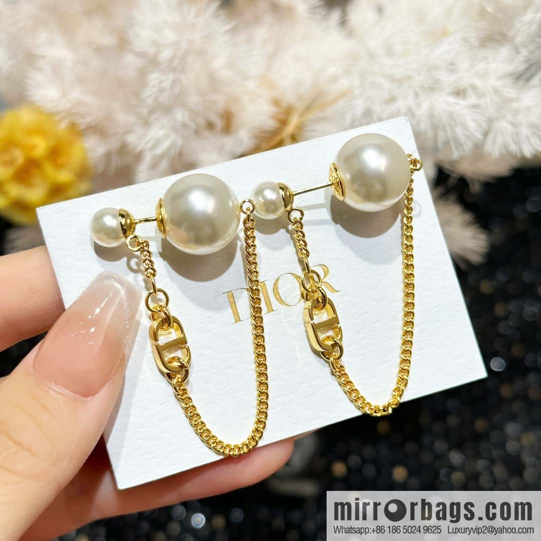 New ☑️ DIOR gold CD size pearl tassel stud earrings