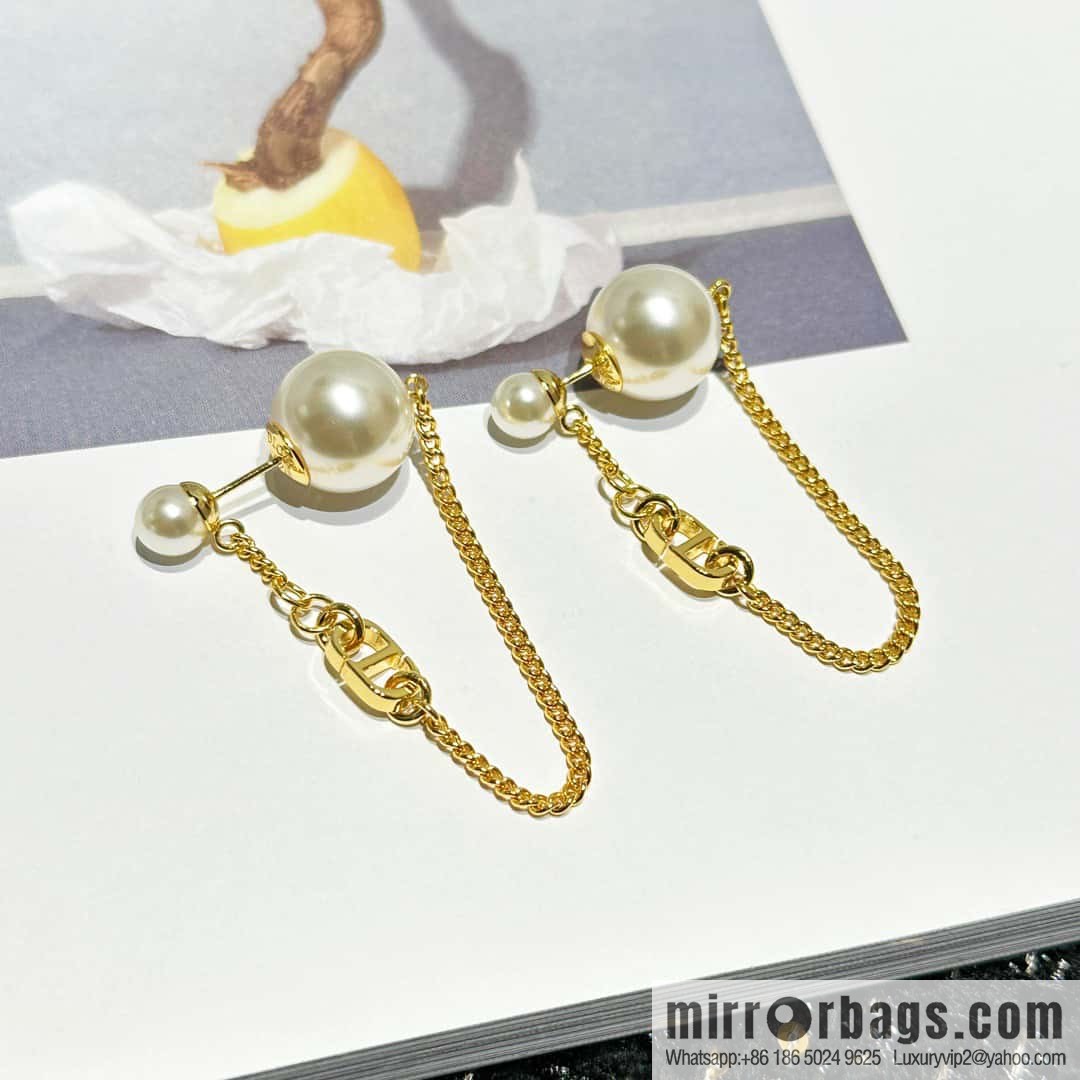 New ☑️ DIOR gold CD size pearl tassel stud earrings