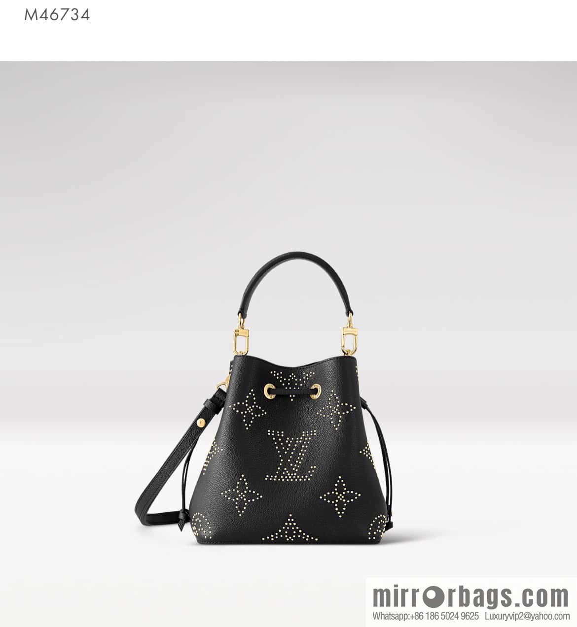 [Original single boutique] M46734 black full leather willow nail bucket bag series Néo Noé BB bucket bag