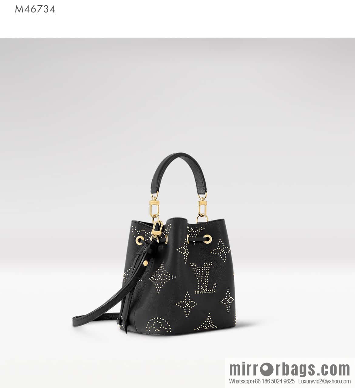 [Original single boutique] M46734 black full leather willow nail bucket bag series Néo Noé BB bucket bag