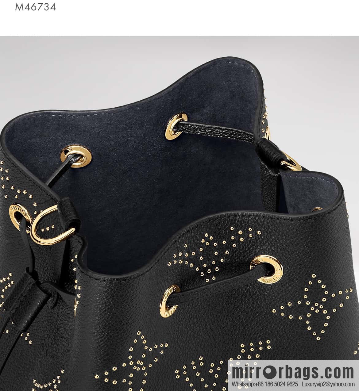[Original single boutique] M46734 black full leather willow nail bucket bag series Néo Noé BB bucket bag