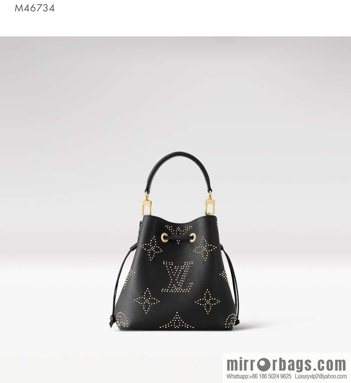 [Original single boutique] M46734 black full leather willow nail bucket bag series Néo Noé BB bucket bag