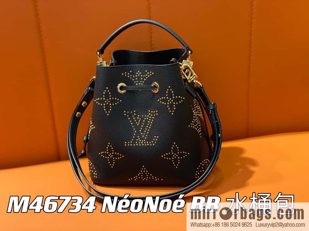 [Original single boutique] M46734 black full leather willow nail bucket bag series Néo Noé BB bucket bag