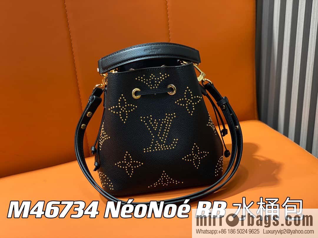 [Original single boutique] M46734 black full leather willow nail bucket bag series Néo Noé BB bucket bag