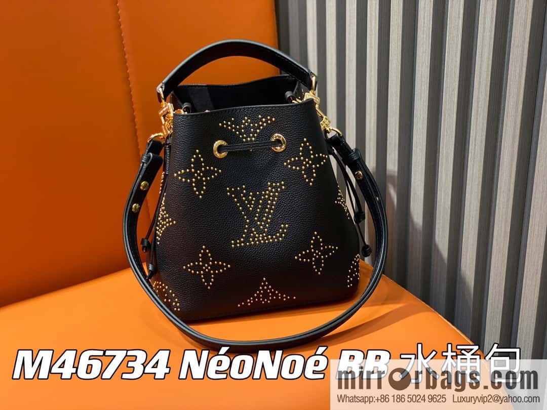 [Original single boutique] M46734 black full leather willow nail bucket bag series Néo Noé BB bucket bag
