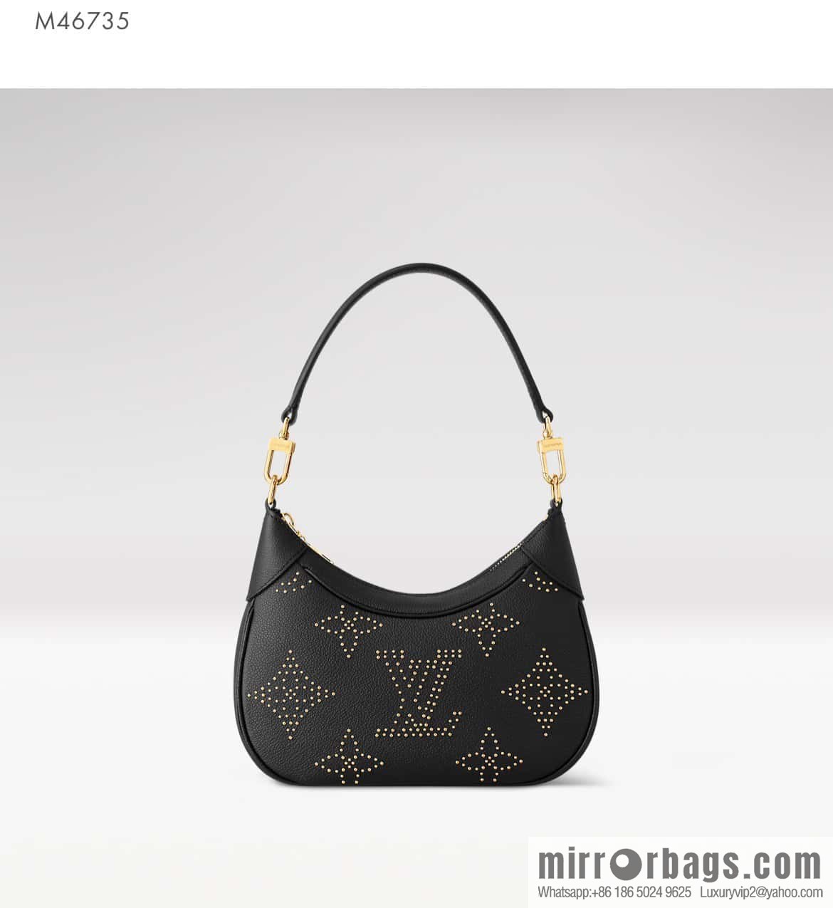 [Original order boutique] M46735 black full leather willow nail croissant series, this Bagatelle handbag m46091 full leather rivet with nails, crescent bag, pea bag, croissant bag