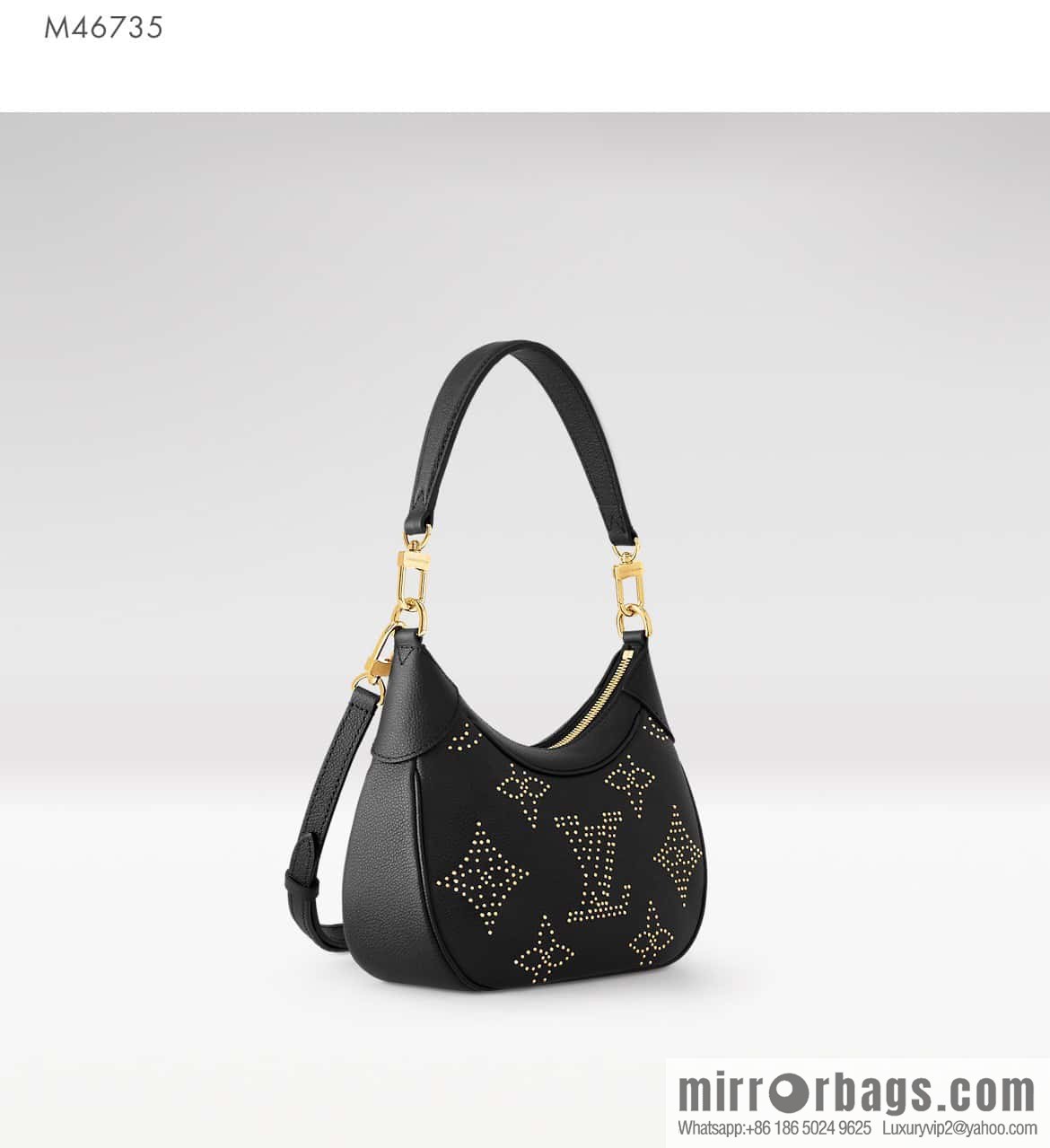 [Original order boutique] M46735 black full leather willow nail croissant series, this Bagatelle handbag m46091 full leather rivet with nails, crescent bag, pea bag, croissant bag