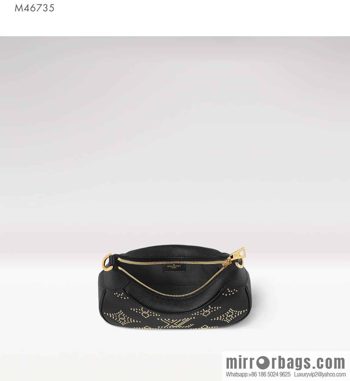[Original order boutique] M46735 black full leather willow nail croissant series, this Bagatelle handbag m46091 full leather rivet with nails, crescent bag, pea bag, croissant bag