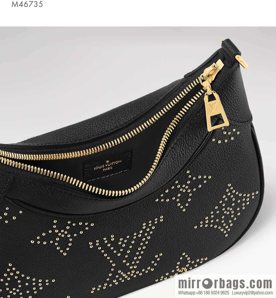 [Original order boutique] M46735 black full leather willow nail croissant series, this Bagatelle handbag m46091 full leather rivet with nails, crescent bag, pea bag, croissant bag