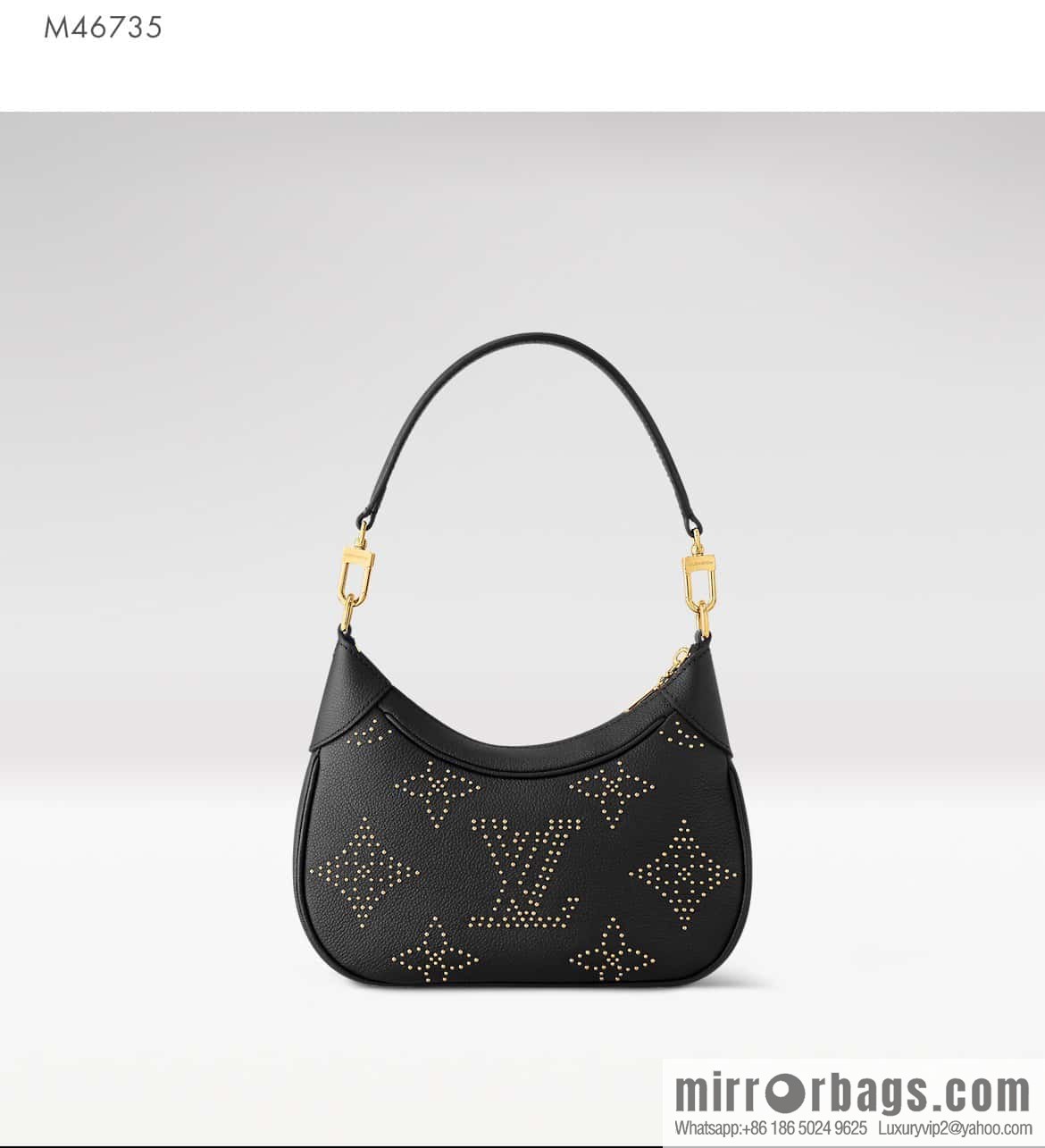 [Original order boutique] M46735 black full leather willow nail croissant series, this Bagatelle handbag m46091 full leather rivet with nails, crescent bag, pea bag, croissant bag