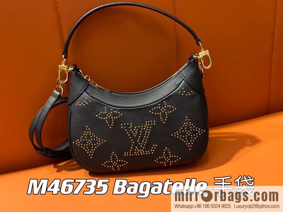 [Original order boutique] M46735 black full leather willow nail croissant series, this Bagatelle handbag m46091 full leather rivet with nails, crescent bag, pea bag, croissant bag