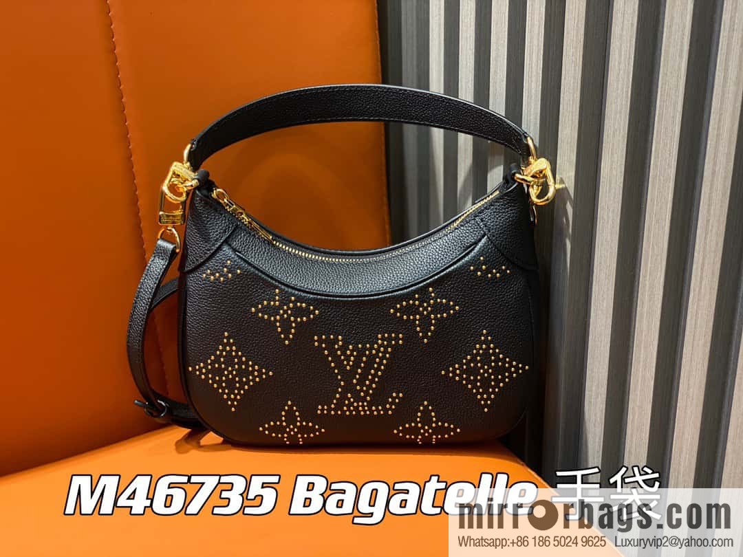 [Original order boutique] M46735 black full leather willow nail croissant series, this Bagatelle handbag m46091 full leather rivet with nails, crescent bag, pea bag, croissant bag