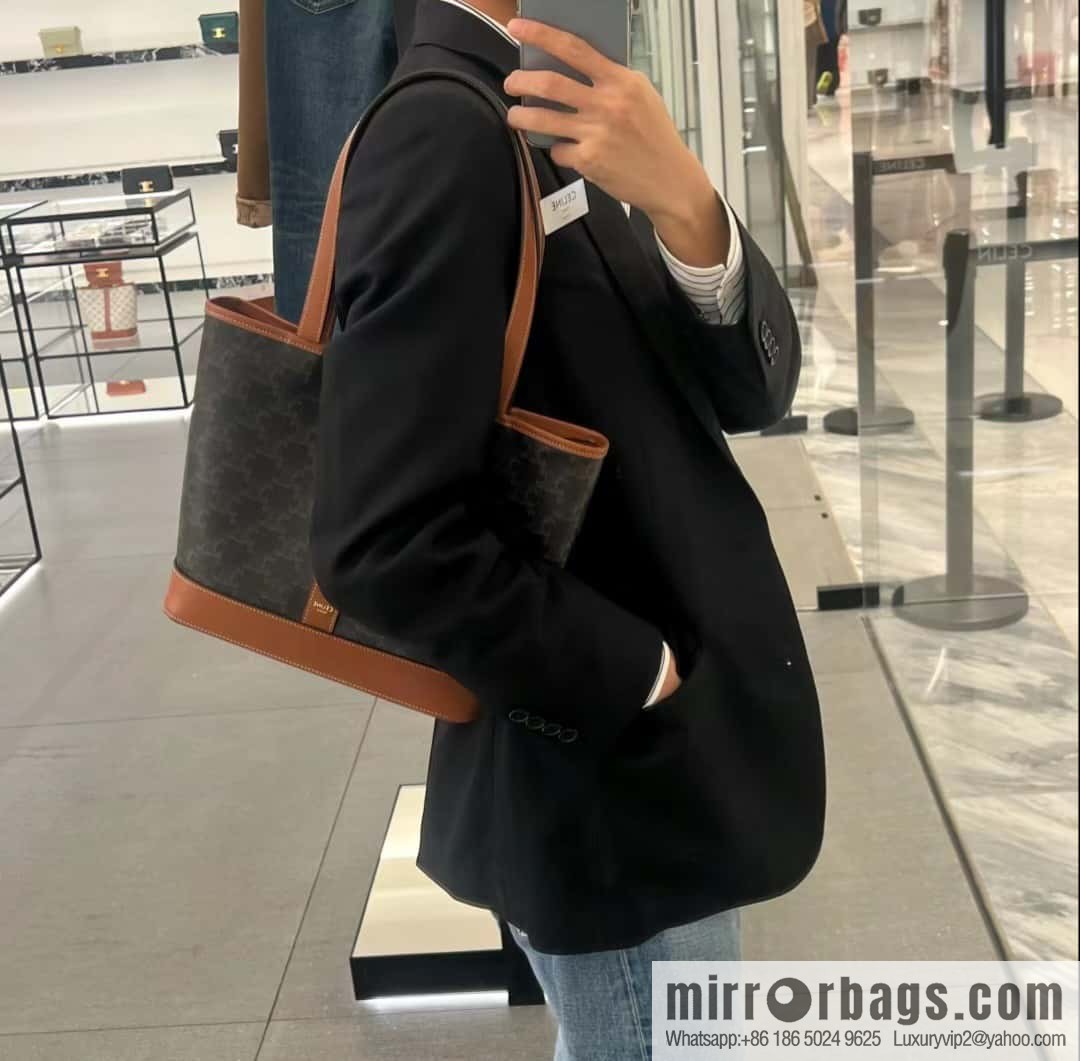 [Premium quality, all-steel hardware] CELIN_E CABAS small logo printed cow leather (fabric) handbag, number: 115082