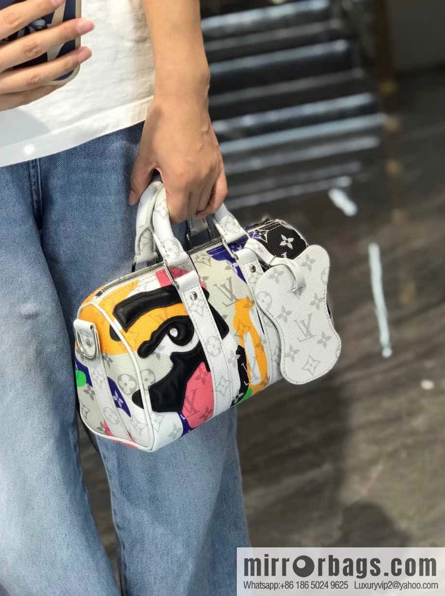 [Original order boutique] M46701 white flower, men's bag pillow bag series Keepall Bandoulière 25 handbag LVPortrait series shoulder backpack