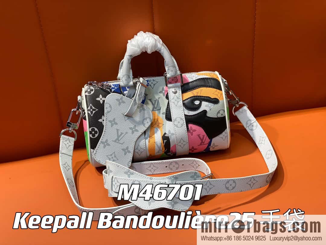 [Original order boutique] M46701 white flower, men's bag pillow bag series Keepall Bandoulière 25 handbag LVPortrait series shoulder backpack