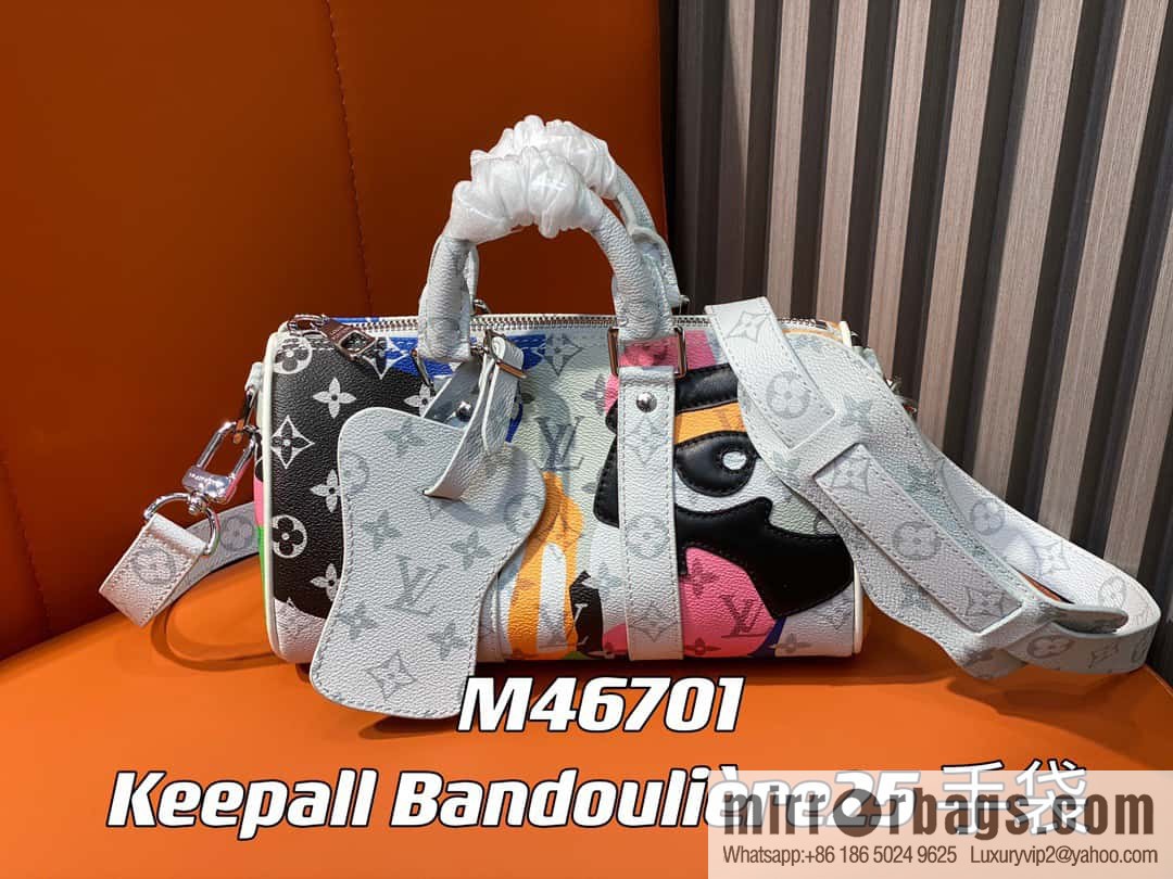 [Original order boutique] M46701 white flower, men's bag pillow bag series Keepall Bandoulière 25 handbag LVPortrait series shoulder backpack