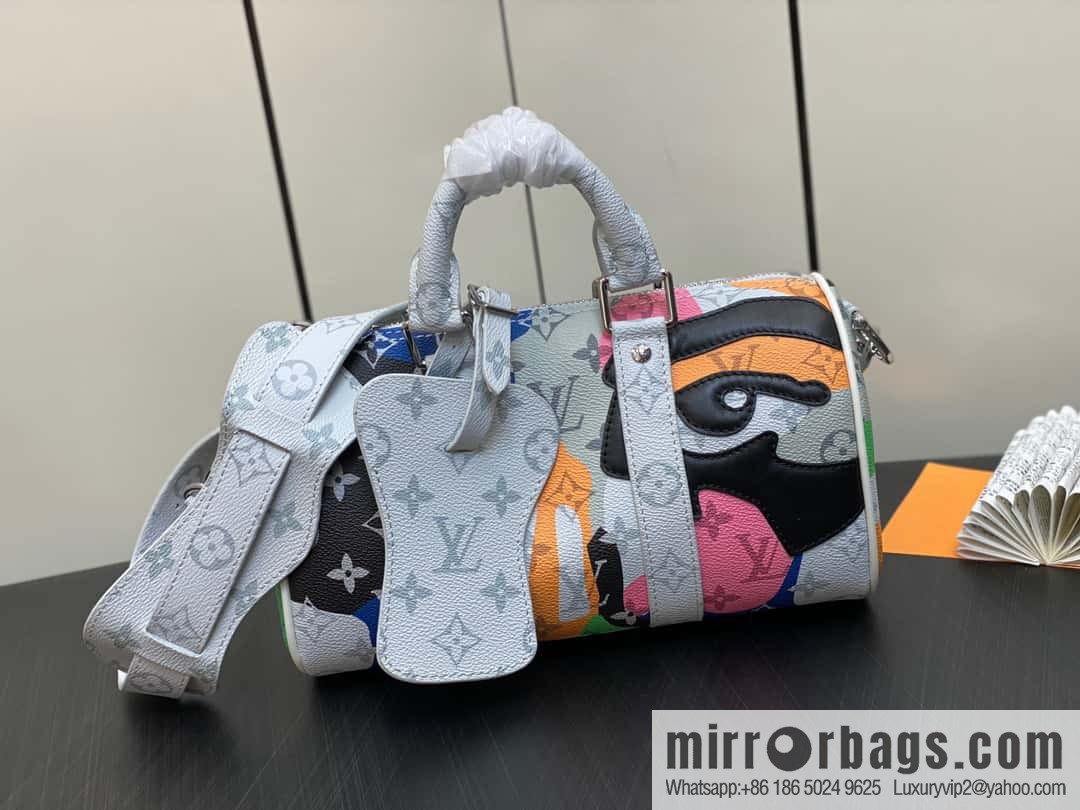 [Original order boutique] M46701 white flower, men's bag pillow bag series Keepall Bandoulière 25 handbag LVPortrait series shoulder backpack