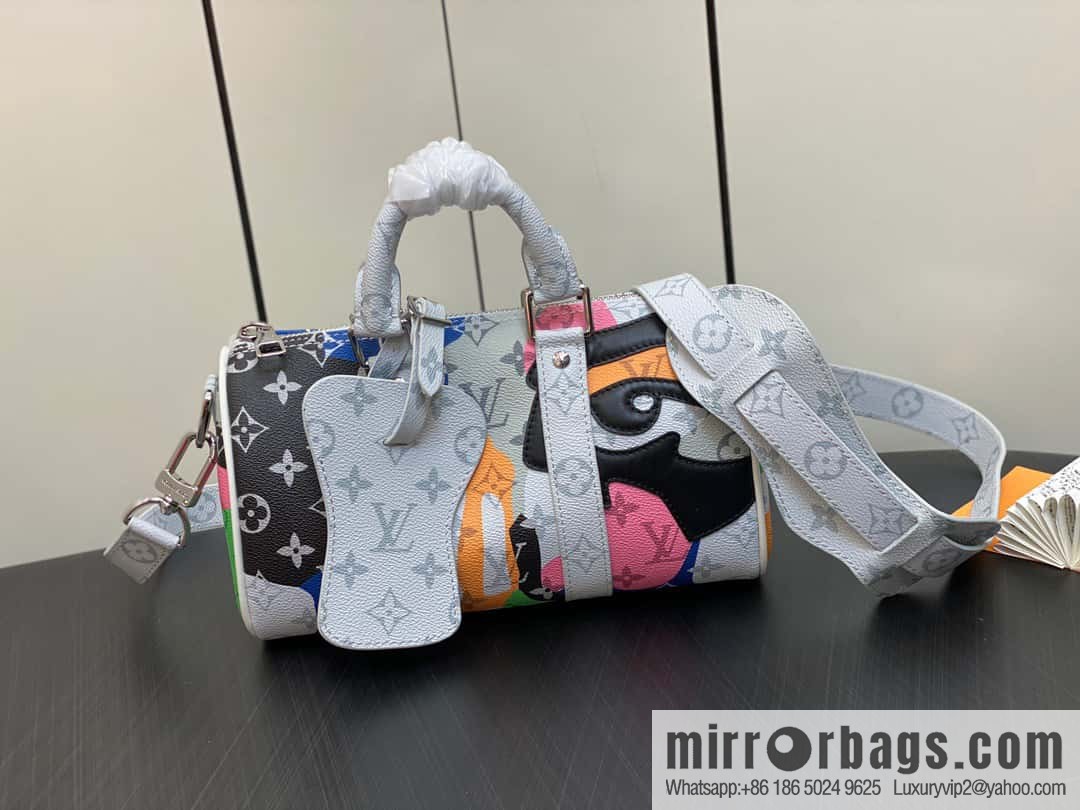 [Original order boutique] M46701 white flower, men's bag pillow bag series Keepall Bandoulière 25 handbag LVPortrait series shoulder backpack