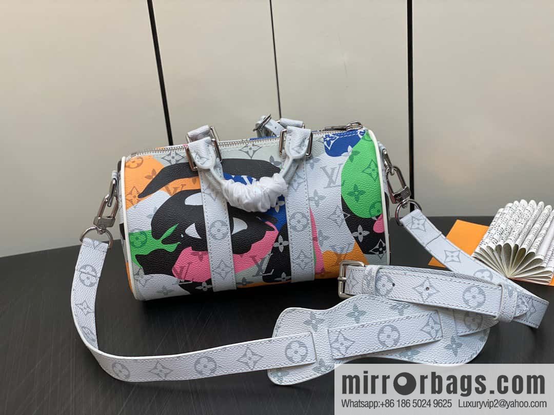 [Original order boutique] M46701 white flower, men's bag pillow bag series Keepall Bandoulière 25 handbag LVPortrait series shoulder backpack