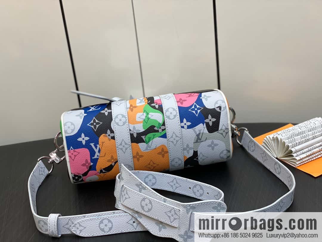 [Original order boutique] M46701 white flower, men's bag pillow bag series Keepall Bandoulière 25 handbag LVPortrait series shoulder backpack