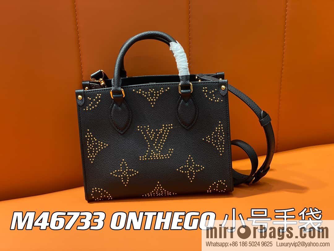 [Original single boutique] M46733 black full leather willow nail square bag series ONTHEGO small handbag