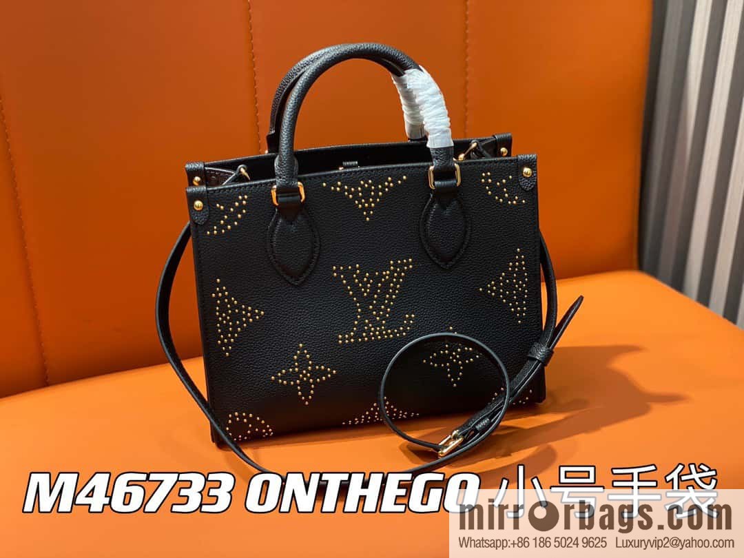 [Original single boutique] M46733 black full leather willow nail square bag series ONTHEGO small handbag