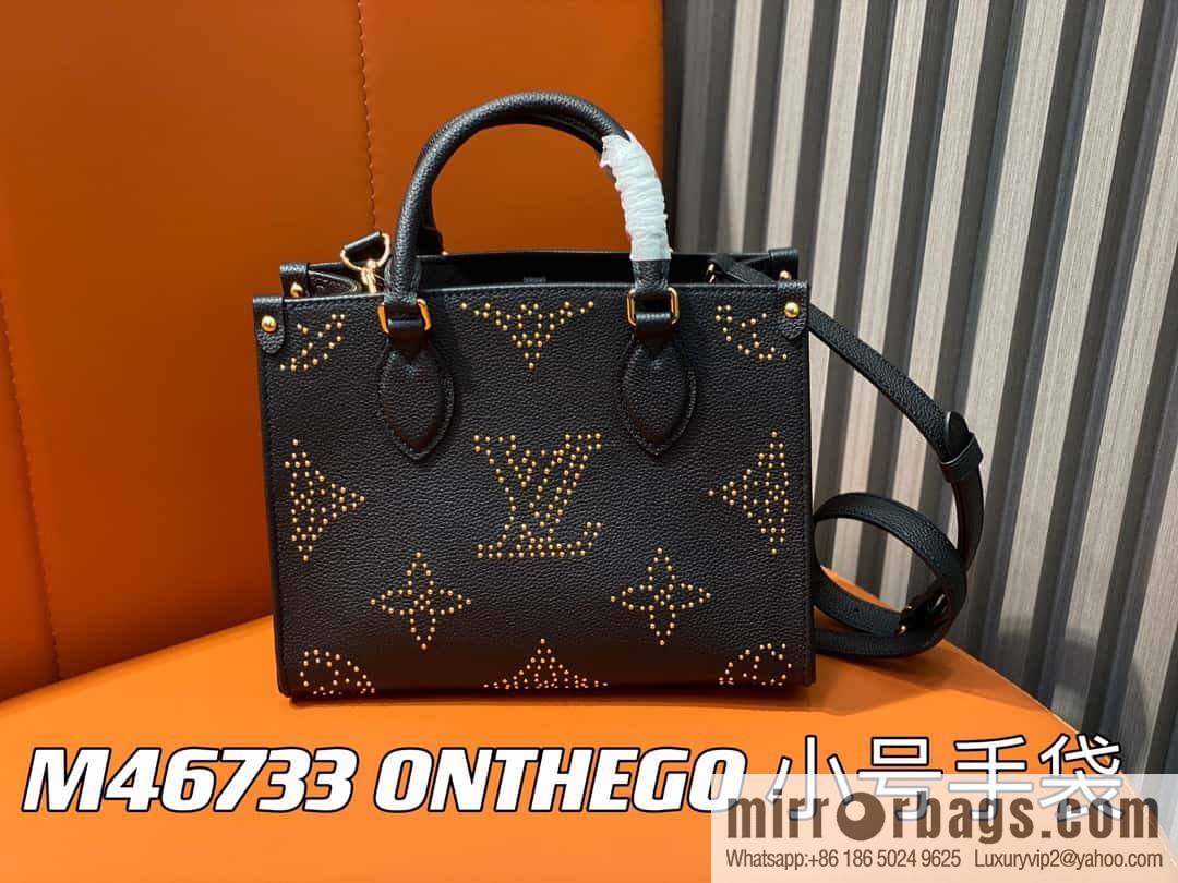 [Original single boutique] M46733 black full leather willow nail square bag series ONTHEGO small handbag