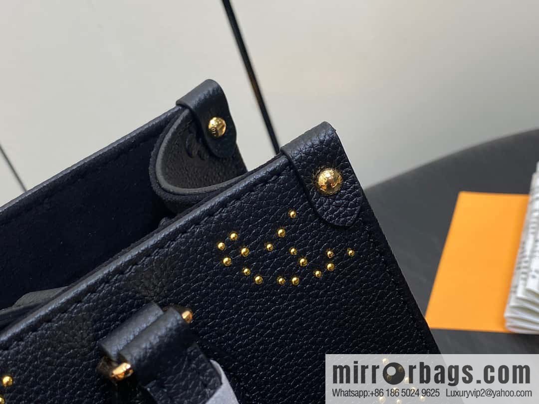 [Original single boutique] M46733 black full leather willow nail square bag series ONTHEGO small handbag