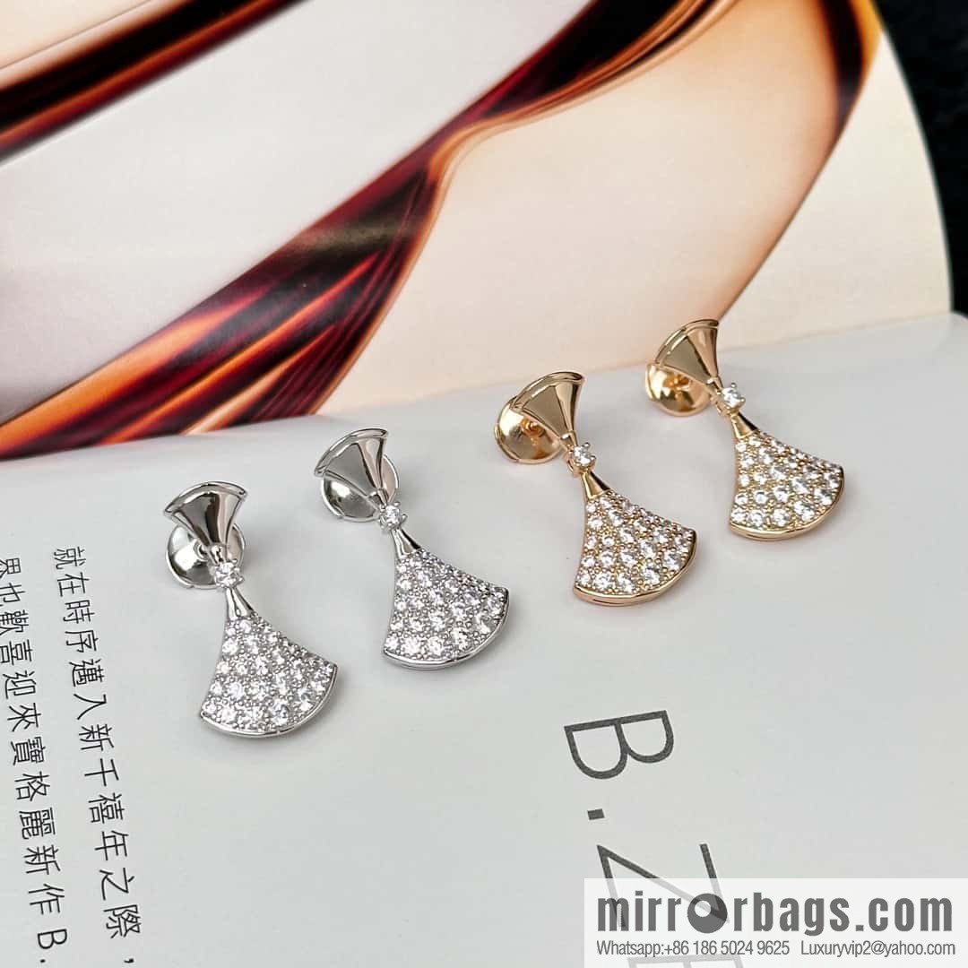 ❗️New ❗️ ☀️ Original BVLGARI DIVAS'DREAM Full Diamond Fan Stud Earrings ☀️