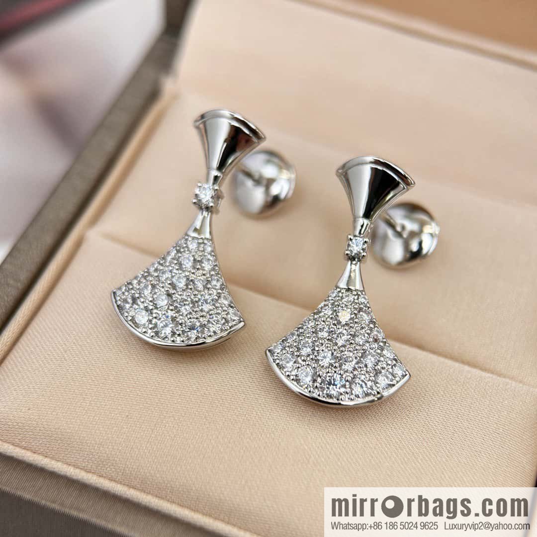 ❗️New ❗️ ☀️ Original BVLGARI DIVAS'DREAM Full Diamond Fan Stud Earrings ☀️