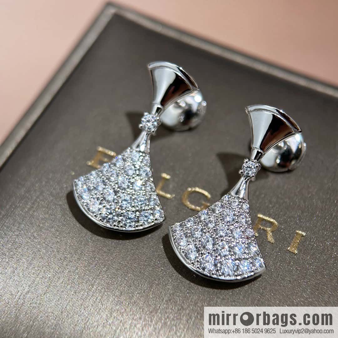 ❗️New ❗️ ☀️ Original BVLGARI DIVAS'DREAM Full Diamond Fan Stud Earrings ☀️