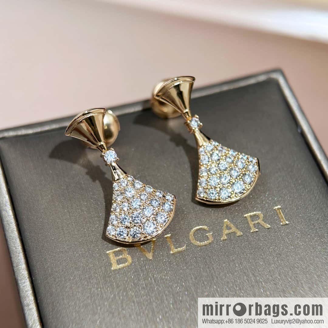 ❗️New ❗️ ☀️ Original BVLGARI DIVAS'DREAM Full Diamond Fan Stud Earrings ☀️