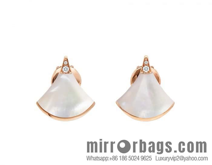 ❗️New ❗️ ☀️ original order ☀ BVLGARI DIVAS'DREAM white fritillary, chalcedony, malachite fan stud earrings ☀️