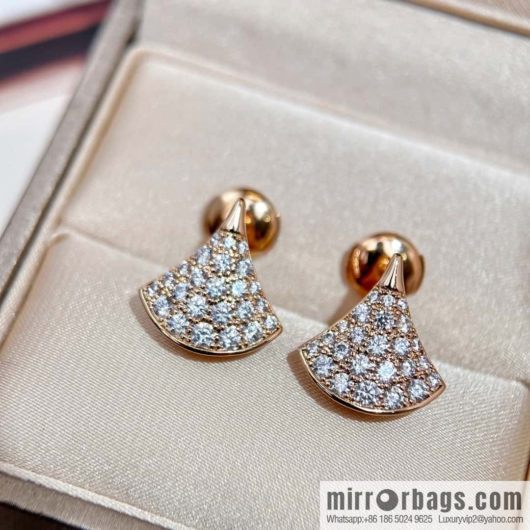 ❗️New ❗️ ☀️ Original ☀ BVLGARI DIVAS'DREAM Full Diamond Fan Stud Earrings ☀️