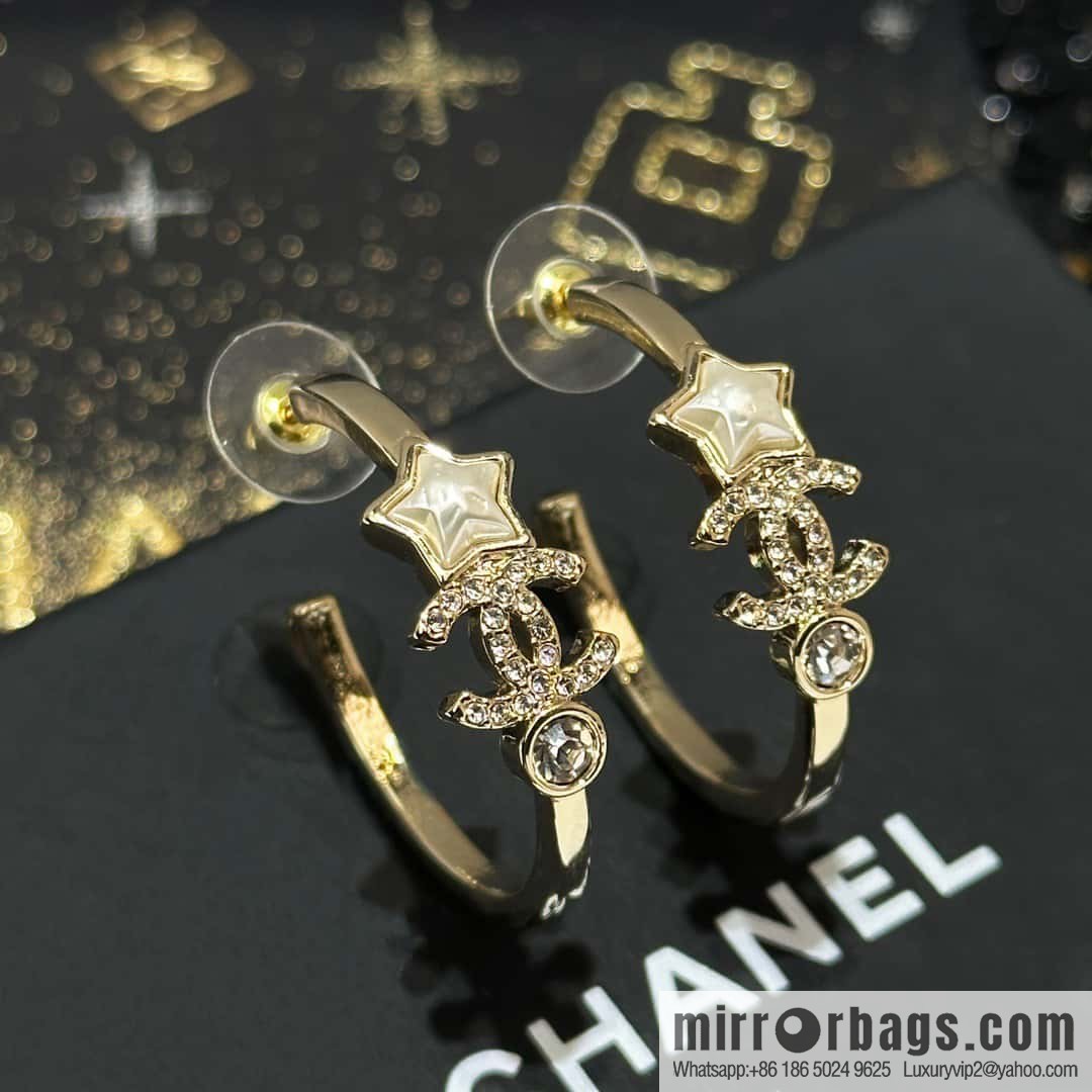 ☀️New ☑️ Chanel C1 Double C Semicircular Pentagram ⭐ Star Stud Earrings ☀️