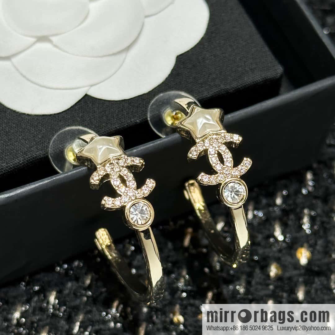☀️New ☑️ Chanel C1 Double C Semicircular Pentagram ⭐ Star Stud Earrings ☀️