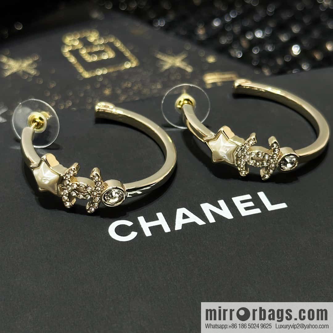 ☀️New ☑️ Chanel C1 Double C Semicircular Pentagram ⭐ Star Stud Earrings ☀️