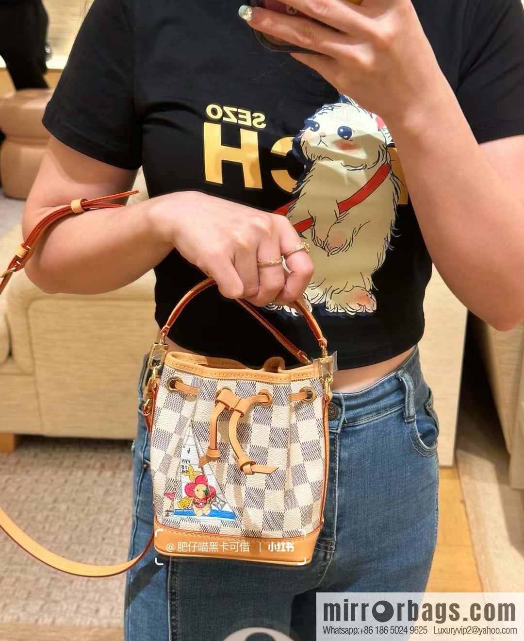 [Original order boutique] N40511 white grid silk screen printing, Christmas tote bag series NANO NOE handbag, this Nano Noé handbag