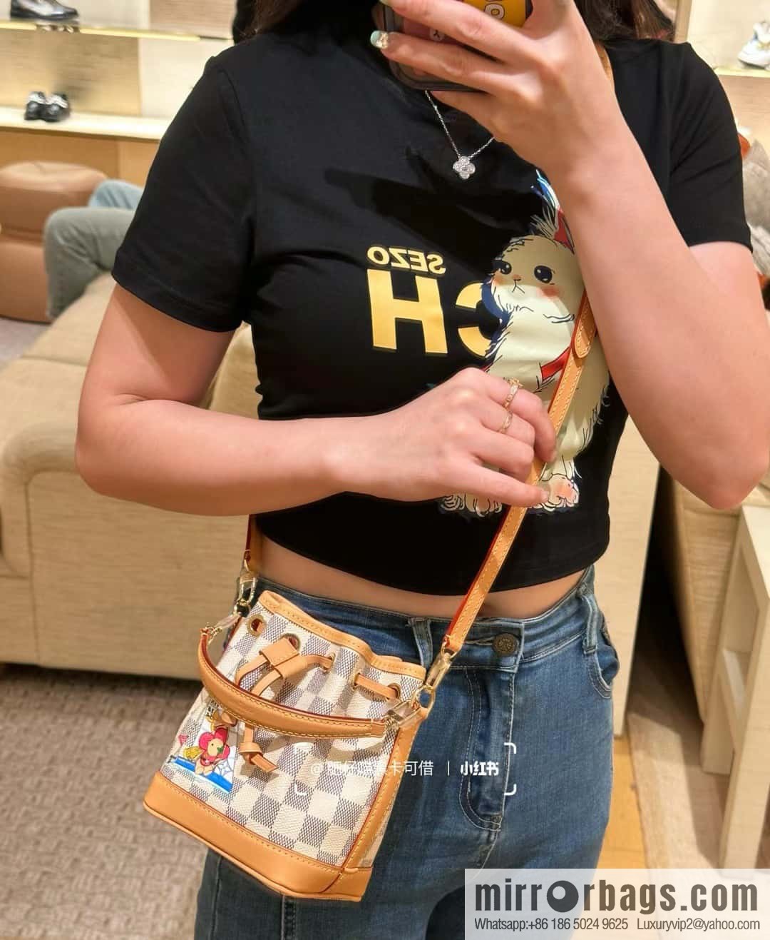[Original order boutique] N40511 white grid silk screen printing, Christmas tote bag series NANO NOE handbag, this Nano Noé handbag