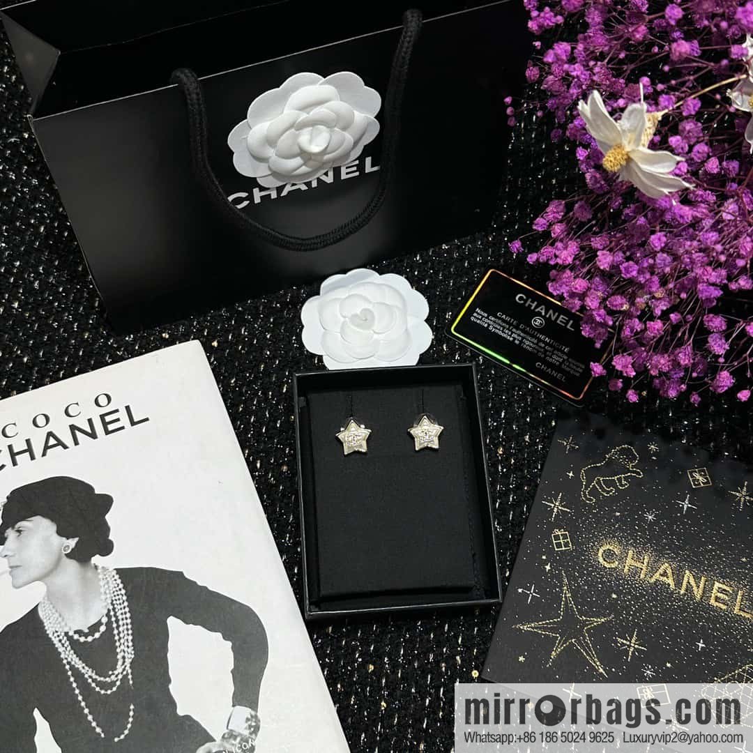 ☀️New ☑️ Chanel C1 double c pentagram ⭐ star stud earrings